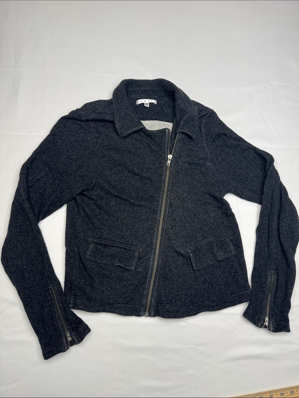 Cabi Women's #775 Charcoal Gray Indie Moro Knit Asymmetrical Zip Up Jacket XL